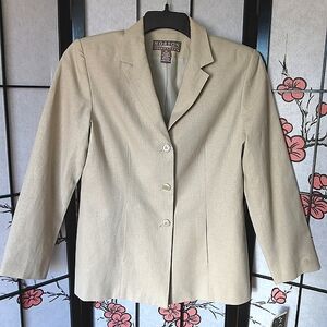 Norton McNaughton Cream Linen Blazer Tailored Fit Notched Lapels Size 8 Petite